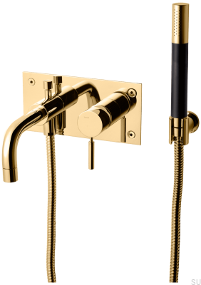 Bathtub and shower faucet with shower head and hose BOX026, polished brass, unpainted