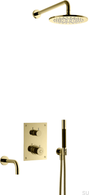 Shower set with thermostatic pressure tap and bathtub spout BOX7368 ED2 Brass Honey Gold