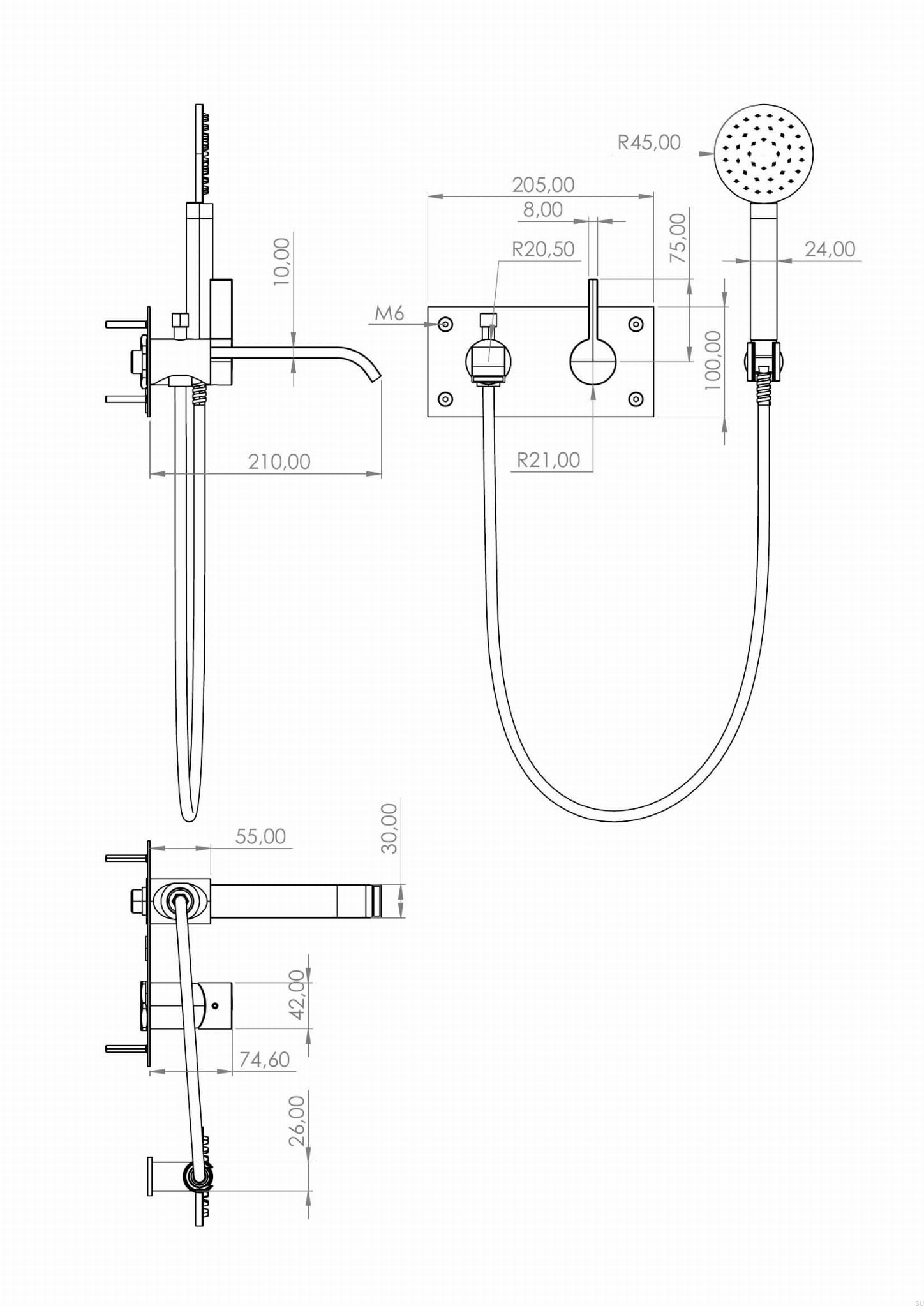 9426771--Bateria wannowa ścienna termostatyczna ARM036 Mosiężna Czarny Chrom Szczotkowany-Tapwell-Skandynawskie-Uchwyty_2