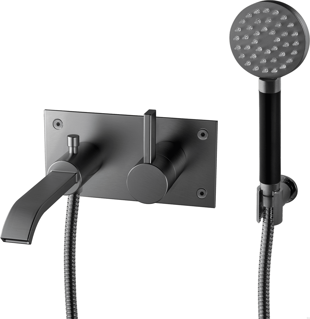 9426771--Bateria wannowa ścienna termostatyczna ARM036 Mosiężna Czarny Chrom Szczotkowany-Tapwell-Skandynawskie-Uchwyty_1