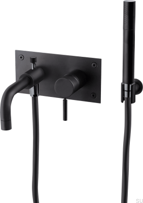 Bathtub and shower faucet with shower head and hose BOX026, Matte Black Brass