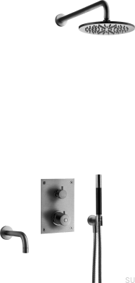 Shower set with thermostatic pressure tap and bathtub spout BOX7368 ED2 Brass Black Chrome Brushed