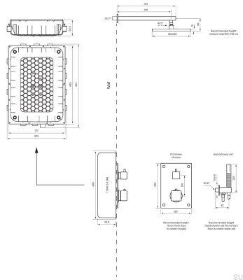 Shower set with thermostatic pressure tap BOX8268 SQUARE ED2 Brass Polished Unpainted