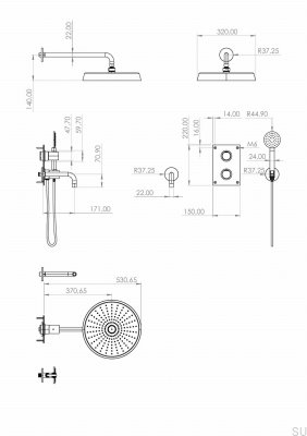 ARM7368 ED2 Shower Set Polished Brass Unpainted