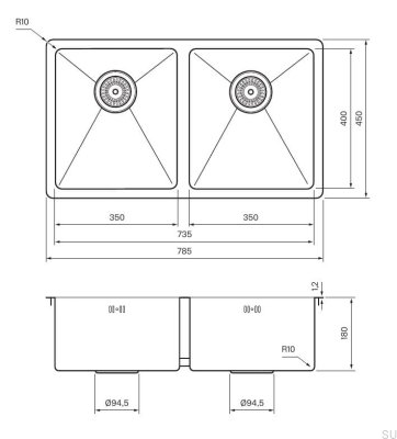 Kitchen sink 4040 Steel Matte Black PVD