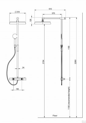 Shower set ARM300-150 Copper Brushed Unpainted