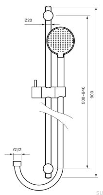 Dso shower bar with adjustable wall holder ZSAL400 Chrome-plated brass