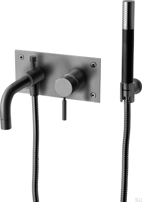 Bathtub and shower faucet with shower head and hose BOX026 Brass Black Brushed Chrome