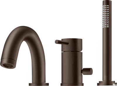 Three-hole bathtub faucet with spout and shower head BI047, Brass Brown