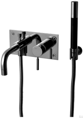 Bathtub and shower faucet with shower head and hose BOX026, Brass, Black Chrome