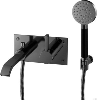 Wall-mounted thermostatic bathtub faucet ARM036, Brass, Black Chrome