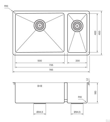 Diskho 7040 Kitchen Sink Steel Brass Polished PVD