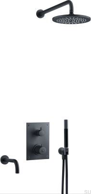 Shower set with thermostatic pressure tap BOX7368 ED2 Matt Black Brass