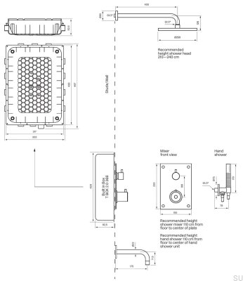 Shower set with thermostatic pressure tap BOX7368 ED2 Matt Black Brass