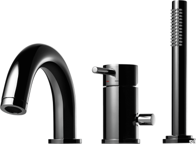 Three-hole bathtub faucet with spout and shower head BI047 Brass Black Chrome