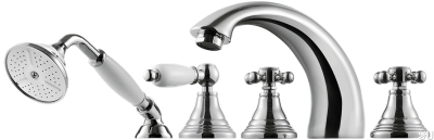 Five-hole bathtub faucet with spout and shower head FBLV040, chrome-plated brass