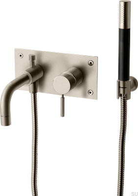 Bathtub and shower faucet with hand shower and hose BOX026 Brass Brushed Nickel with Black