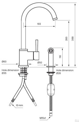 Two-hole kitchen faucet with shower EVO200, Brass, Black Chrome