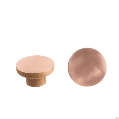 Copper 55 Oak Wooden Furniture Knob with Brushed Copper, Unvarnished