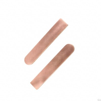 Oblong furniture handle Copper Half-Round 128 Wooden Oak with Brushed Unvarnished Copper