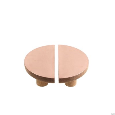 Copper Semi-Round Wooden Oak Furniture Handle with Brushed Unvarnished Copper