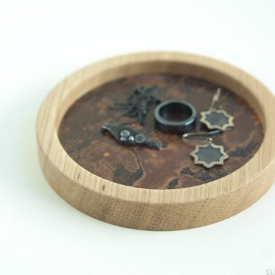 Moon 12 wooden jewelry tray with oxidized copper 