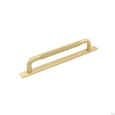 Elongated furniture handle with Helix 160 Gold washer