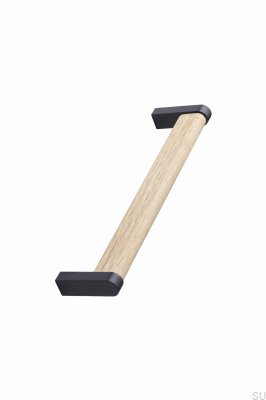 Crossing 160 elongated furniture handle Metal Matte Black with Oak Wood