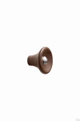 Furniture knob Recta 38 Wooden Walnut with Silver Polished