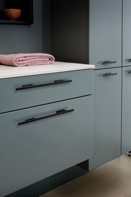 Tau 160 elongated furniture handle, Aluminum, Black Matte, Brushed