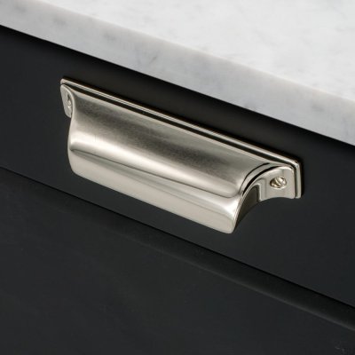 Timjan 64 shell furniture handle Silver polished nickel