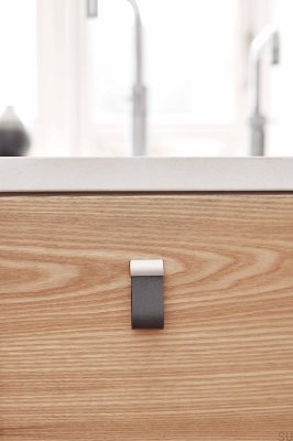 Furniture knob Strap 16 Leather Brown with Silver