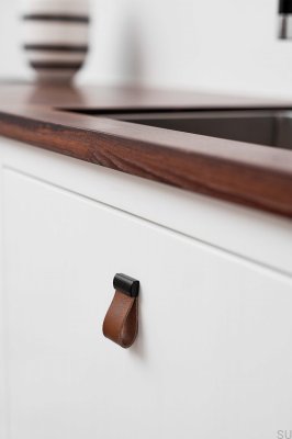 Furniture knob Strap 16 Leather Brown with Black