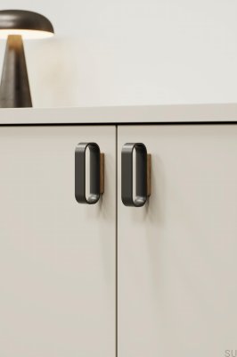 Elongated furniture handle Race 32 Wooden Oak with Black Matte