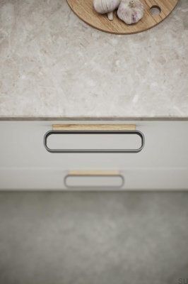 Elongated furniture handle Race 96 Wooden Oak with Black Matte