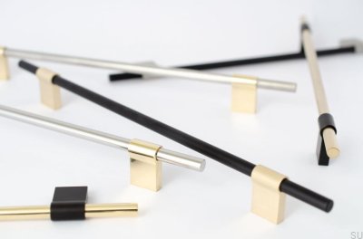 Elongated furniture handle Line Mix 224 Polished steel with brushed brass