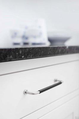 Lounge 160 Steel Satin Silver Furniture Handle with Black Leather