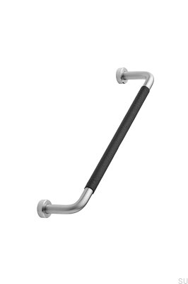 Lounge 160 Steel Satin Silver Furniture Handle with Black Leather