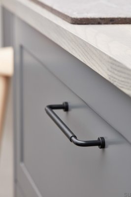 Lounge 160 Metal Matt Black Furniture Handle with Black Leather