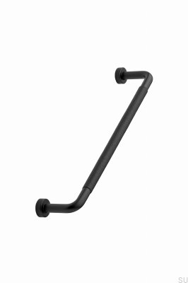 Lounge 160 Metal Matt Black Furniture Handle with Black Leather