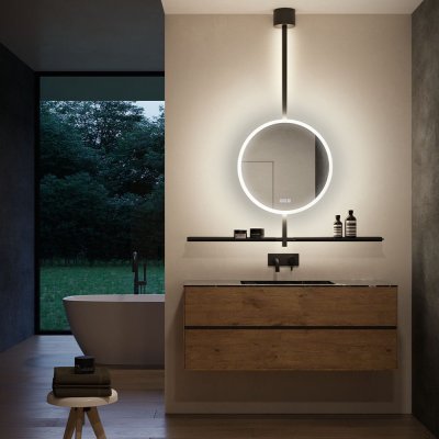 IO 600mm Bathroom Set with Mirror and Shelves Black D-M 230V/65W