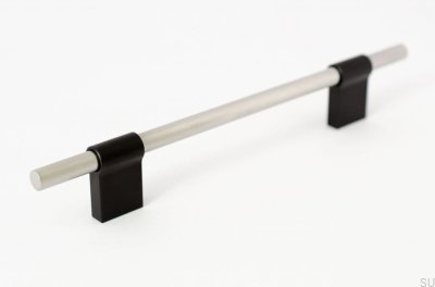 Elongated furniture handle Line Mix 128 Brushed steel and black