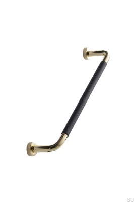 Lounge 160 Elongated Furniture Handle Brass Gold Polished with Brown Leather
