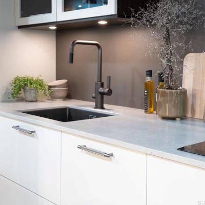 Elongated furniture handle Riff 128 Silver Matt