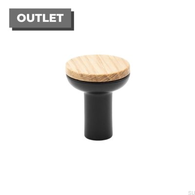 Bis Black furniture knob with Oak Wood