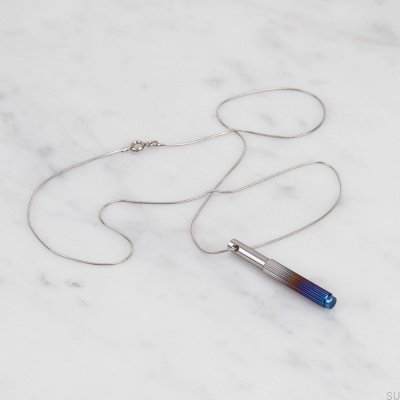 Linear Steel Burnt Steel Necklace with Vertical Pendant