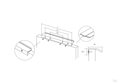 Vann 1200 Aluminum Brown Brushed Edge Furniture Handle