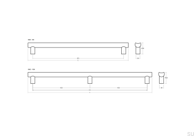 Moon Big 384 Aluminium Brown Brushed Single-Sided Elongated Furniture Handle