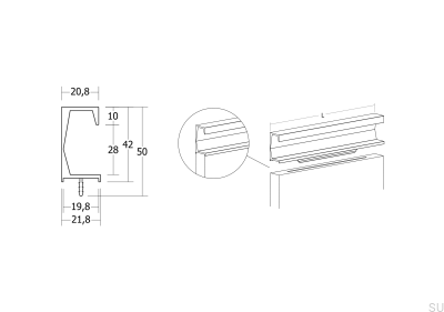 Recessed furniture handle Six 147 Aluminum Black