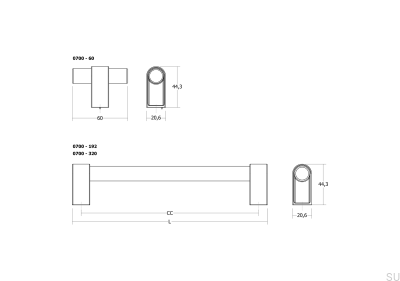 T-Bar Casey 60 Furniture Knob Aluminum Black Titanium Polished